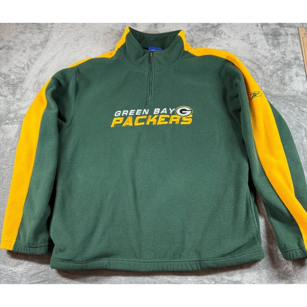 Green Bay Packers NFL Fleece Pullover Adult Size L 1/4 Zip Green Reebok